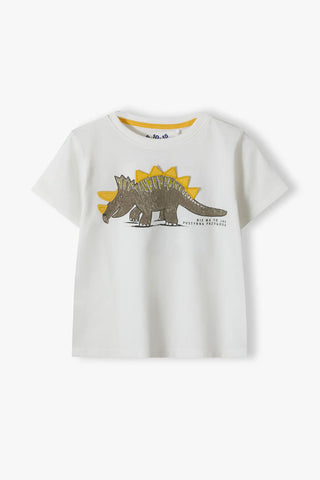 White cotton t-shirt for a boy with a dinosaur print