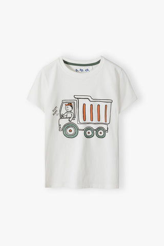 White cotton boys' t-shirt with a truck