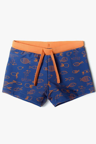 Swimming trunks for boys - blue with contrasting patterns