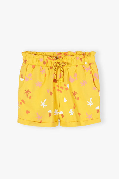 Yellow shorts for girls with a pattern