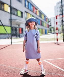 Blue knitted girl's dress with long sleeves