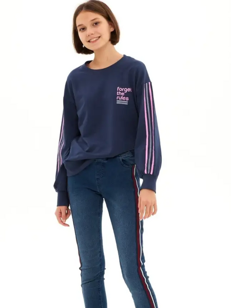 Girls' navy blue pants with stripes
