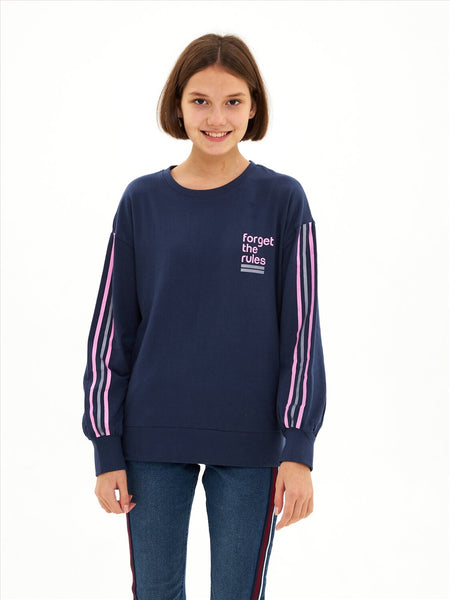 A navy blue blouse for girls with the Forget the rules inscription