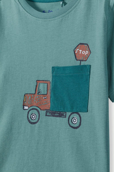 Cotton t-shirt with a soft print and a decorative pocket - Auto
