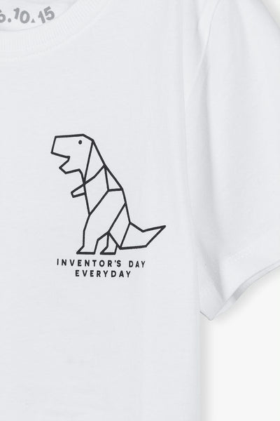 Cotton t-shirt for boys with a dinosaur - white