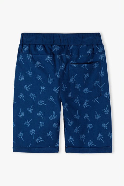 Cotton shorts for a boy - blue with palm trees