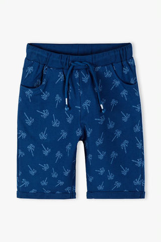 Cotton shorts for a boy - blue with palm trees