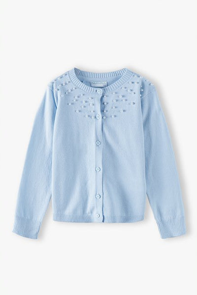 Blue girly sweater with decorative pearls