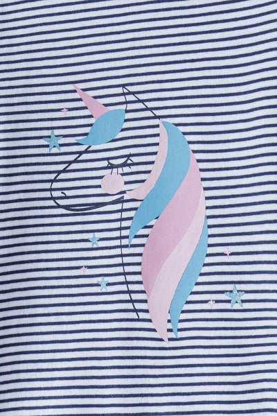 Cotton girls' blouse with a striped unicorn