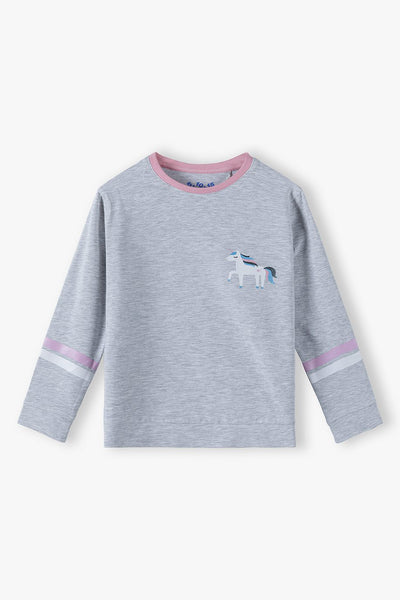 Cotton grey girl's blouse with a unicorn