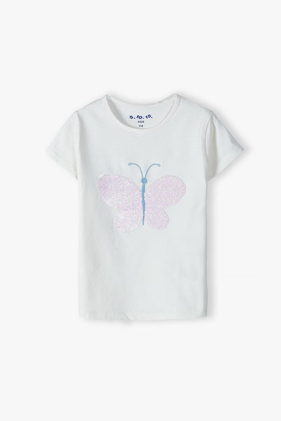 Girls' T-shirt with a pink sequin butterfly