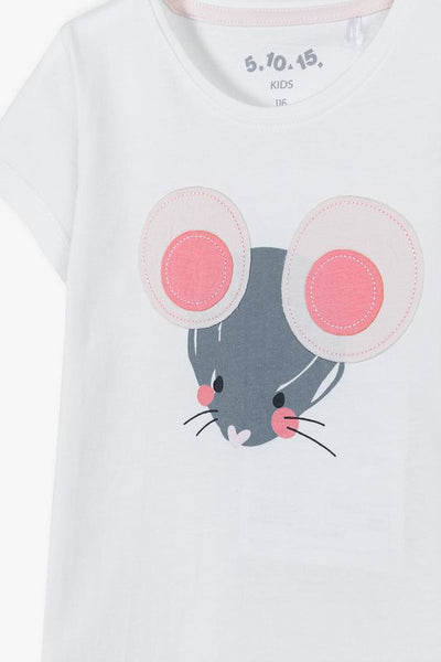 Cotton t-shirt with a mouse - ecru