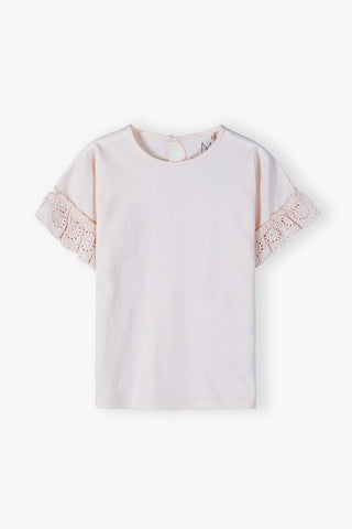 Pink blouse with short openwork sleeves