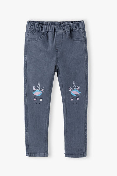 Girls' grey pants with two unicorns