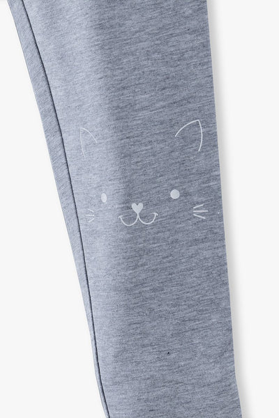 Girls' grey leggings with two kittens