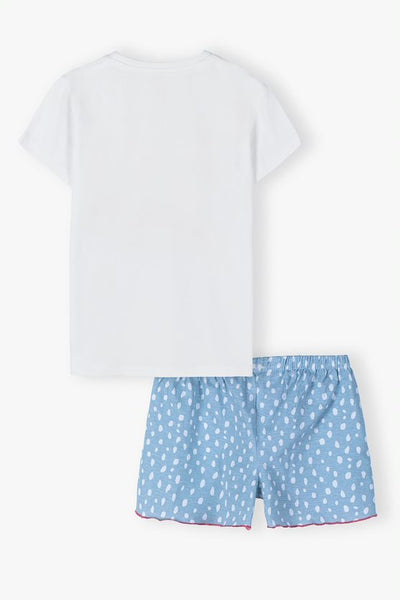 Two-piece girls' pajamas - T-shirt and patterned short pants