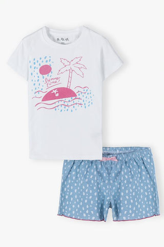 Two-piece girls' pajamas - T-shirt and patterned short pants