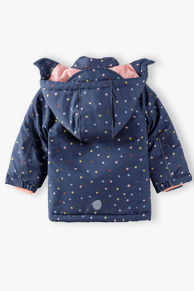 Girls' navy blue ski jacket with colourful dots