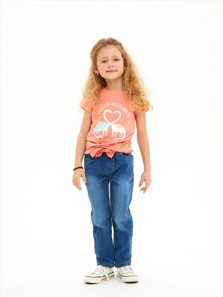 Cotton girls' t-shirt with dinosaurs