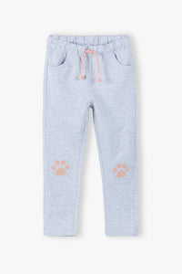 Girls' sweatpants with paws on the knees - grey