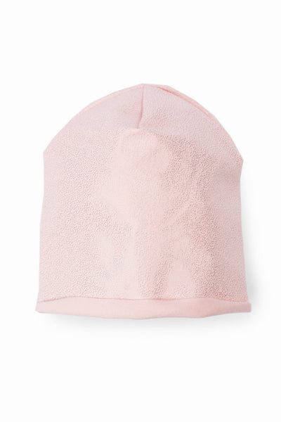 Girls' knitted hat - pink with silver print