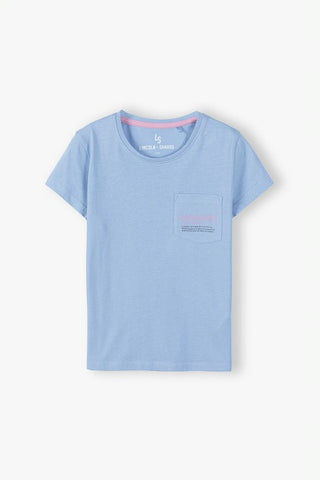 Cotton t-shirt with a decorative pocket - blue