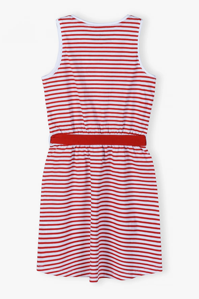 Knitted dress for summer - white and red stripes