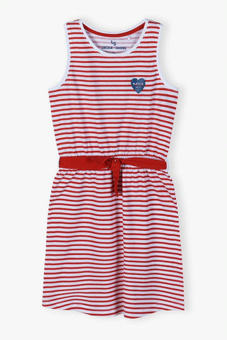 Knitted dress for summer - white and red stripes