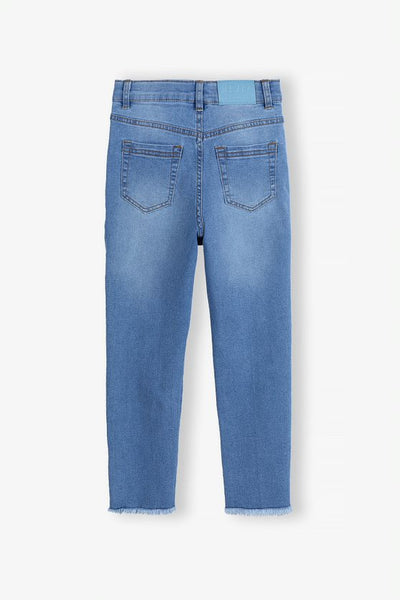 Girls' jeans with a washed-out effect and abrasions - blue