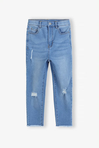 Girls' jeans with a washed-out effect and abrasions - blue