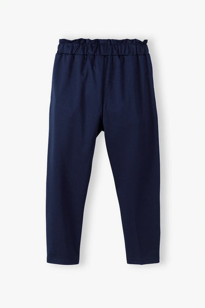 Girls' trousers with a binding at the waist - navy blue