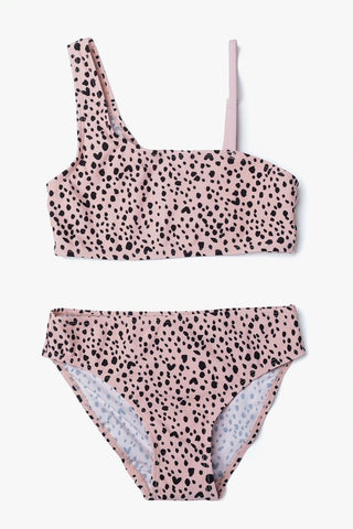 Swimsuit for a girl - pink with leopard print