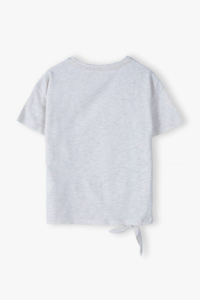 Girls' T-shirt with a side tie - grey