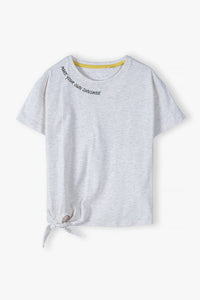 Girls' T-shirt with a side tie - grey