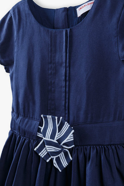 Children's dress with a bow - navy blue