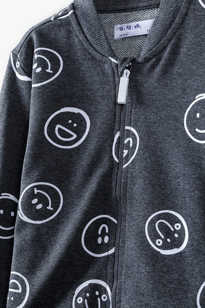 Boys' sweatshirt with zip - grey with faces