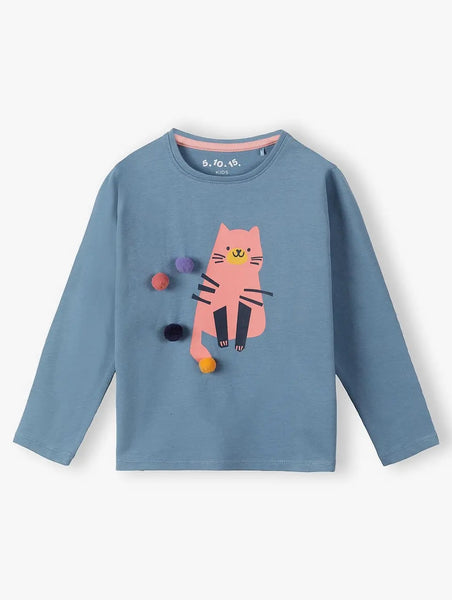 Blue blouse with cats for a girl
