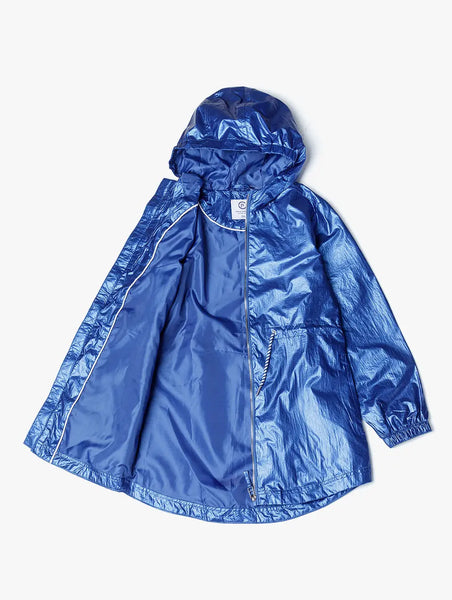 Girls' parka type jacket - navy blue with a metallic sheen
