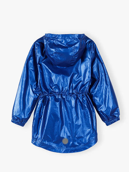Girls' parka type jacket - navy blue with a metallic sheen