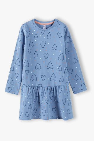 Cotton blue dress with hearts